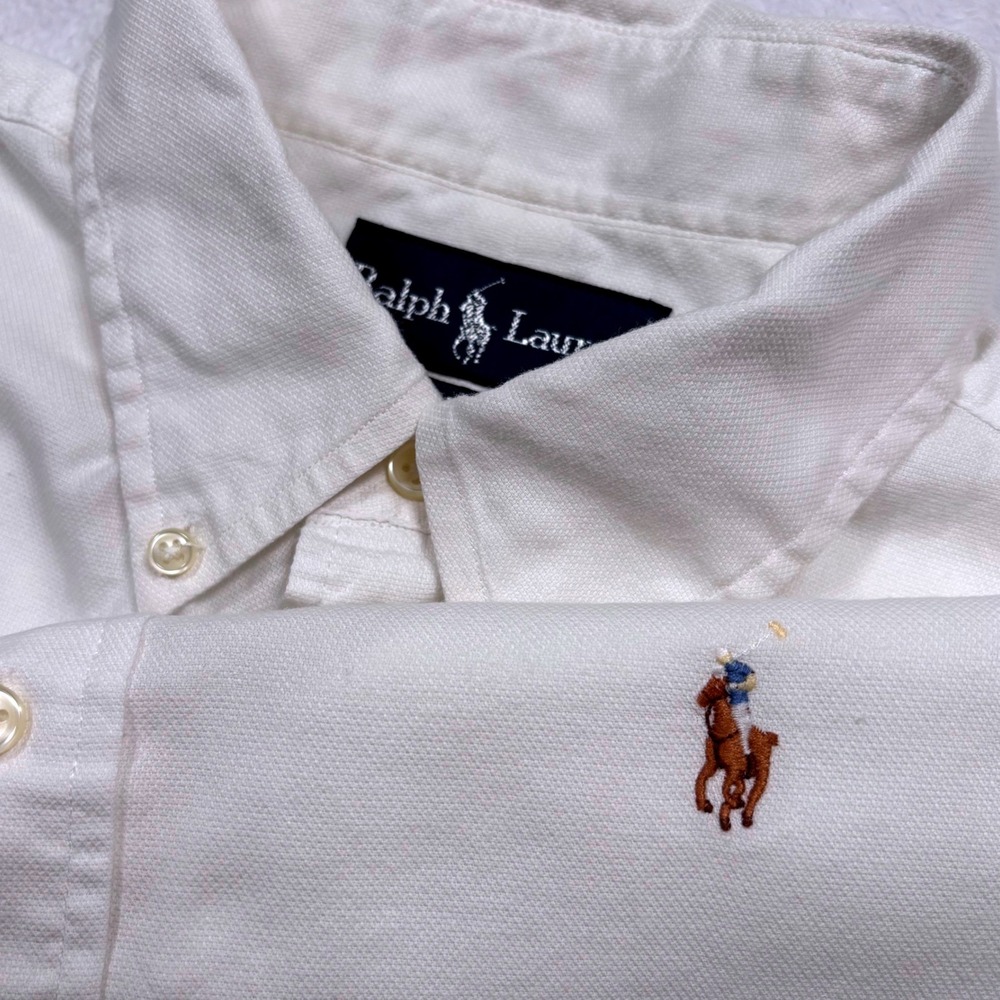 Polo Ralph Lauren Button Shirt Mens L White Oversized Oxford Flesh Pony Preppy